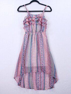 Xhilaration Hi Low Dress Size L Juniors Boho Summer Geometric Patchwork Colorful